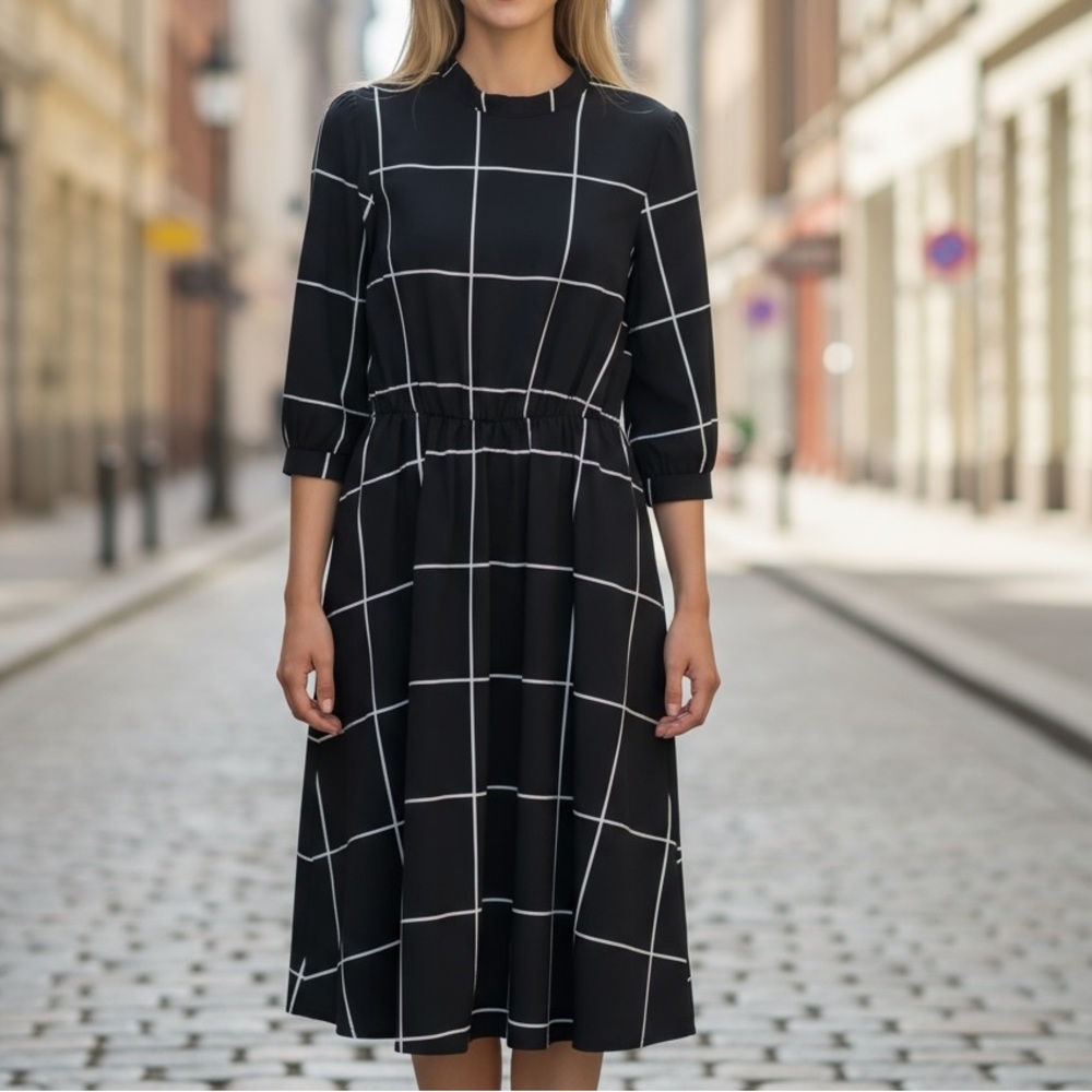 Elegant Black and White Checkered Dress size xs